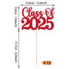 12 Pack Class of 2025 Graduation Centerpiece Sticks Glitter Class of 2025 Cake Toppers Diploma Grad Cap Table Centerpiece Sticks for School Graduation Theme Party Red view 2