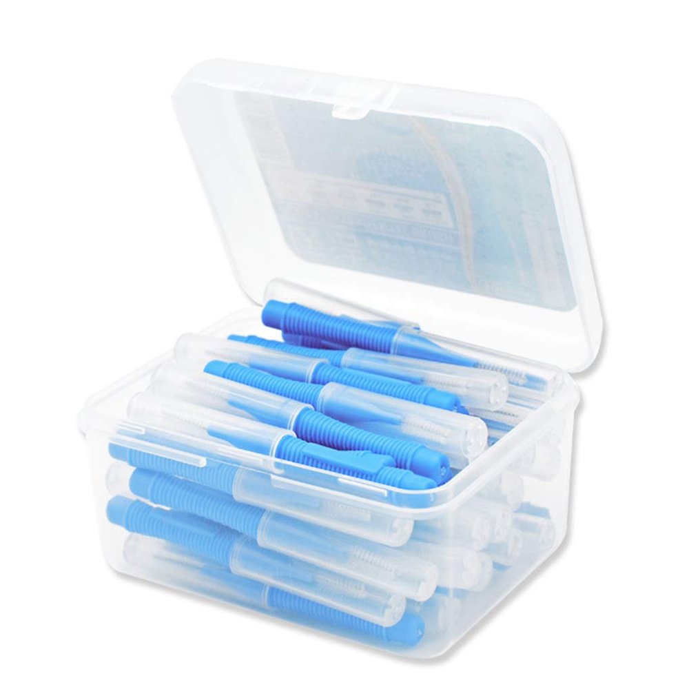 40Pcs Interdental Brush Floss Push-Pull Plastic Teeth Brushes Handheld Indoor Oral Hygiene Tool Household Blue 1.0 mm