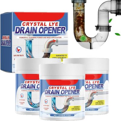 Drain Opener,Crystal Lye Drain Opener,Wild Sink and D rain Cleaner,Powerful Pipe Dredging Agent,Sink Cleaner Powder,All-Purpose DrainCleaner for Kitchen Toilet (3 Pcs)