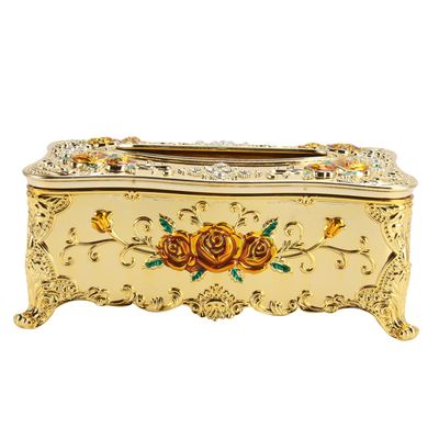ABOOFAN Gold Tissue Box Holder European Style Napkin Container with Large Opening Design and Rose Patterned Plastic Stylish Napkin Case for Bathroom and Restaurant Use