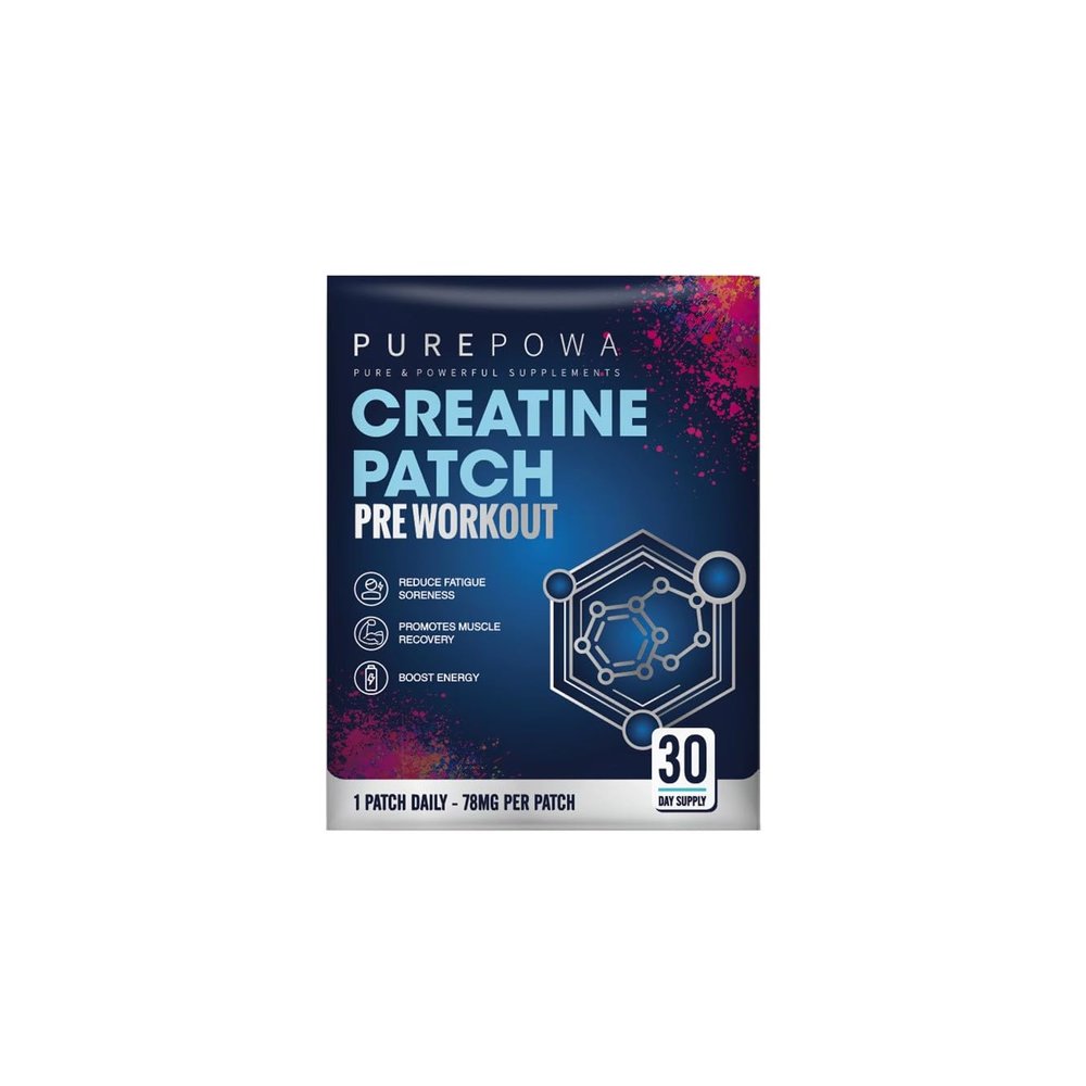 PurePowa Pre-Workout Creatine Patch, 30-Day Supply, Reduces Fatigue and Promotes Recovery