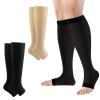 2 Pairs Compression Stockings for Women Men, 20-30 mmHg Open Toe Compression Socks Knee-high Toeless Support Stockings for Varicose Veins, Pressure, Flight, Travel, Sports, Running S-M view 1