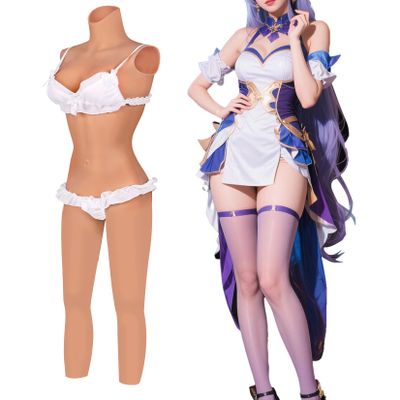 YEEFAIRY Silicone Crossdresser Breastplate Fake Boobs 9-Point High Neck Bodysuit Female Appearance for Transgender Artificial Tube & Hole Longwear Prosthesis Suit (D Cup, Bronze, Gel Filler)