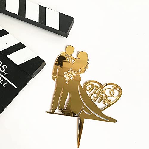 Mr & Mrs Cake Topper - Acrylic Love Wedding Cake Topper - Funny Bride & Groom (Gold)