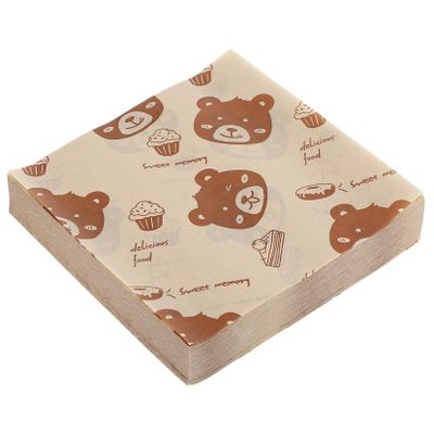 Mobestech 500Pcs Brown Greaseproof Paper Placemats with Fresh Cartoon Printing Design, Nonstick Food Grade Wrapping Sheets for Sandwiches and Burgers, for Picnics and Home Use