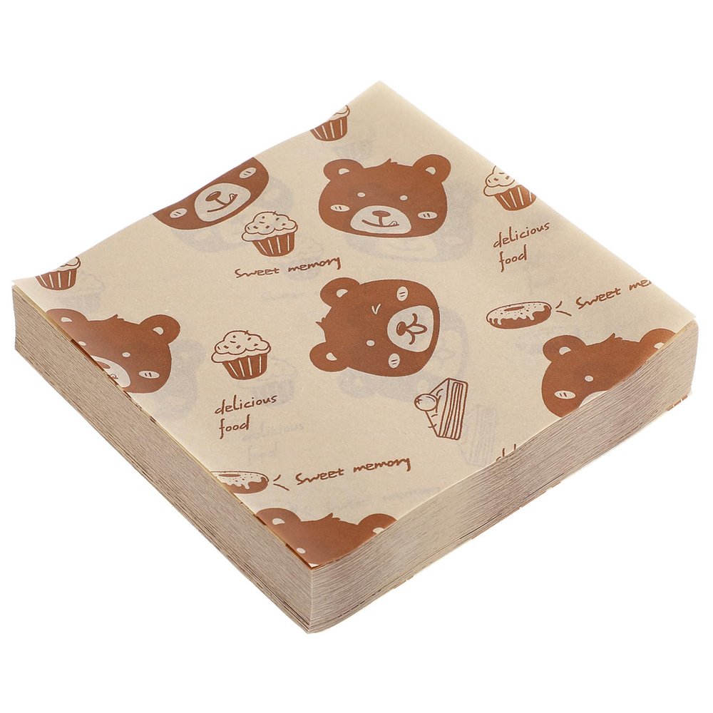 Mobestech 500Pcs Brown Greaseproof Paper Placemats with Fresh Cartoon Printing Design, Nonstick Food Grade Wrapping Sheets for Sandwiches and Burgers, for Picnics and Home Use