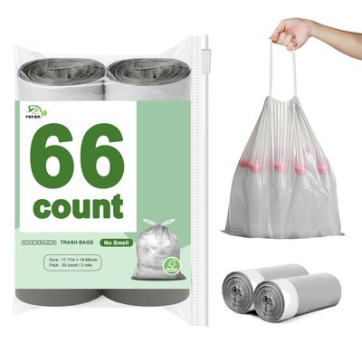 66 Count-Small Trash Bags, 4 Gallon Trash Bag Drawstring,Gray White Bathroom Garbage BagsTear-Free Garbage Bags Plastic Wastebasket Liners for Toilet Home Office and Bedroom