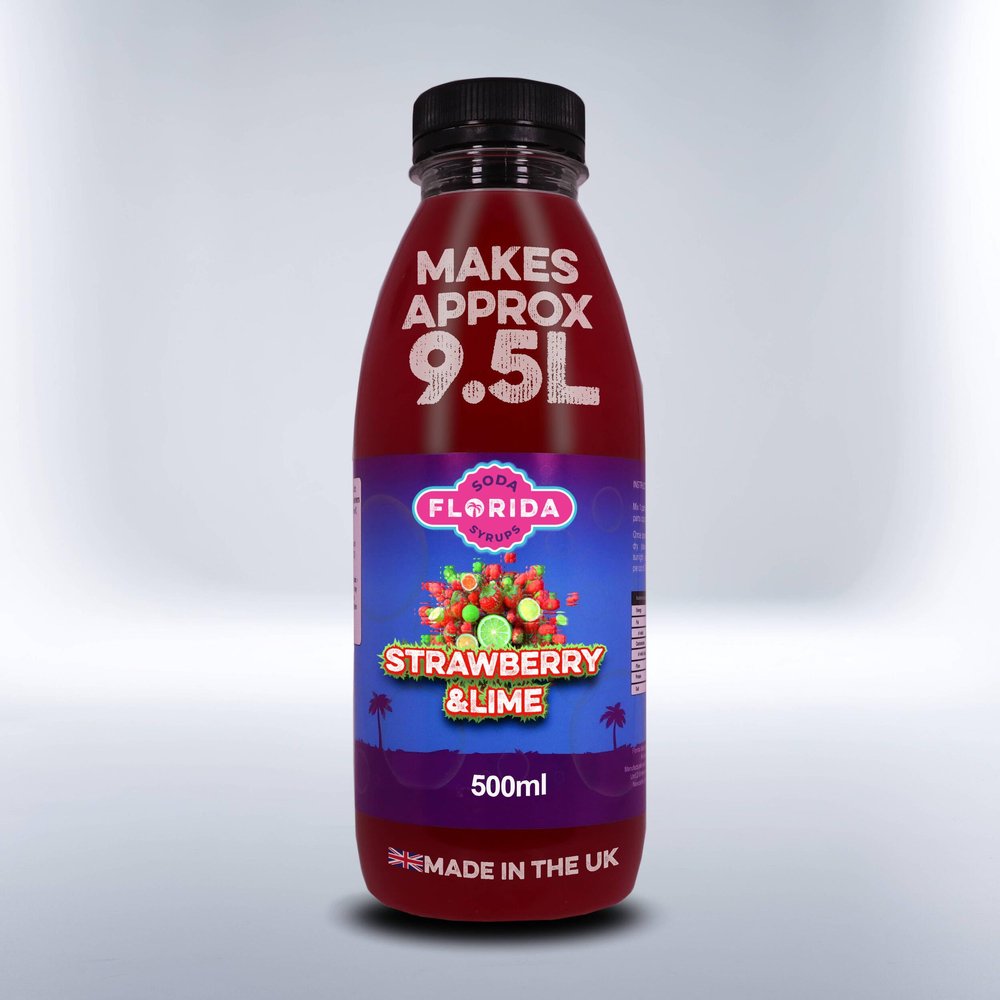 Florida Soda Syrup Compatible with SodaStream - 500 ml, Mix n Match, Multiple Flavours, Concentrates, Flavourings For Fizzy Drinks (Strawberry & Lime)