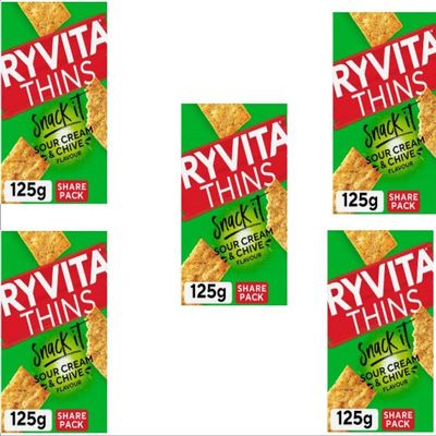 Thins Snack It Sour Cream & Chive Flavour Flatbread Snacks 5 x 125g,