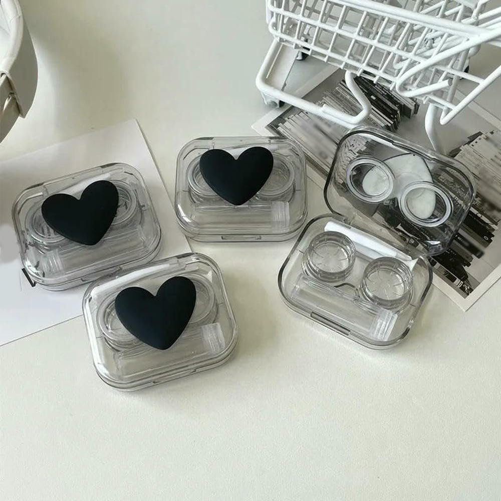 JJDFW Contact Lens Cases Pink Transparent Love Bow Girl Portable Beauty Pupil Storage Box Travel Eye Care Container