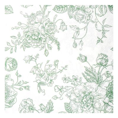 100 Floral Cocktail Napkins Sage Green White Toile Paper Napkins Vintage Flower Bouquet Disposable Hand Towels for Bridal Baby Shower Christmas Tea Party Supplies Table Decor (Green Floral)