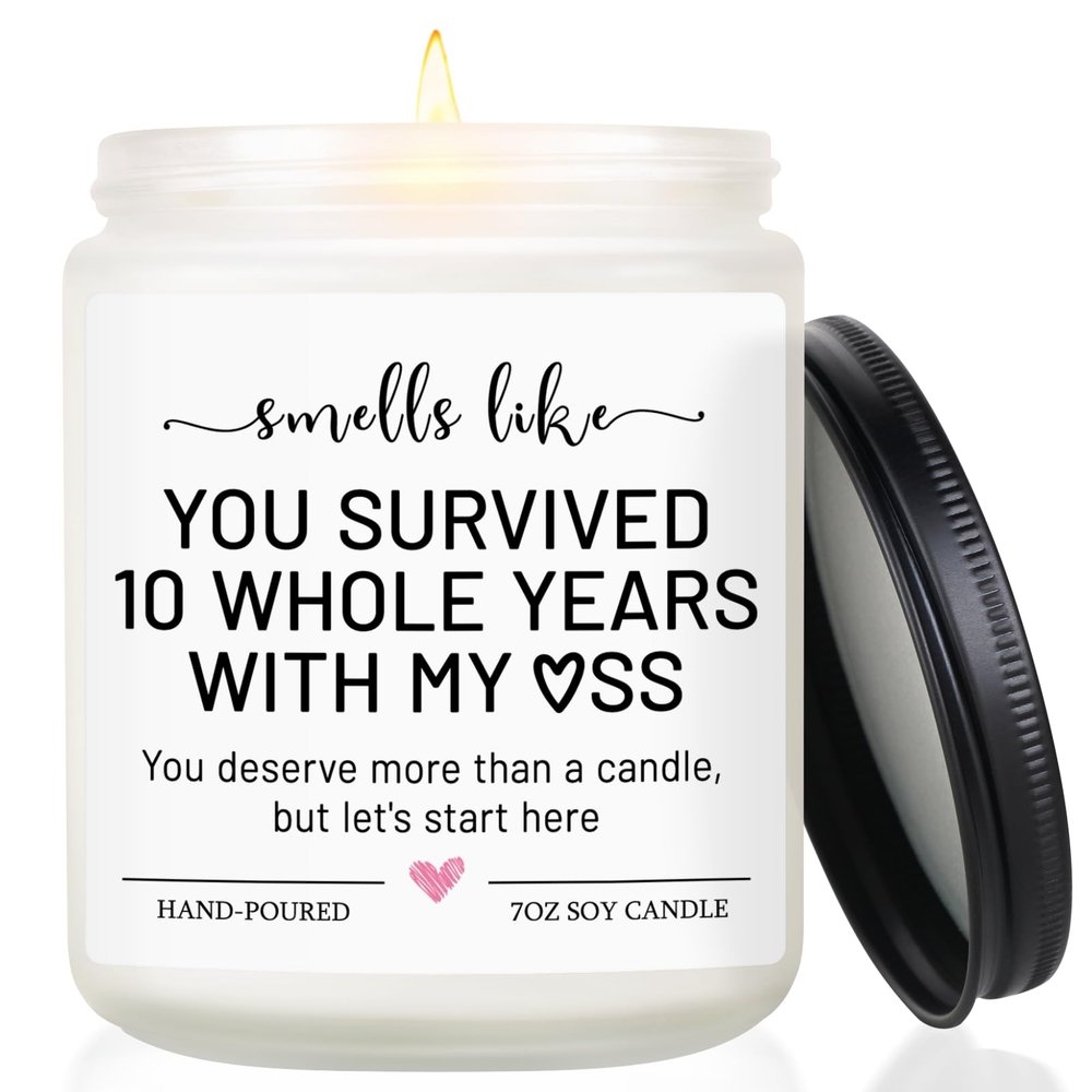 10 Year Anniversary, Gifts for Him, Wife, Husband, Couple -Best Tin Gifts for 10th Anniversary for Her - Ten Year Wedding Anniv. Decorations, Happy Tenth Aluminum Anniv. Present, Funny Scented Candle