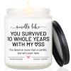 10 Year Anniversary, Gifts for Him, Wife, Husband, Couple -Best Tin Gifts for 10th Anniversary for Her - Ten Year Wedding Anniv. Decorations, Happy Tenth Aluminum Anniv. Present, Funny Scented Candle view 1