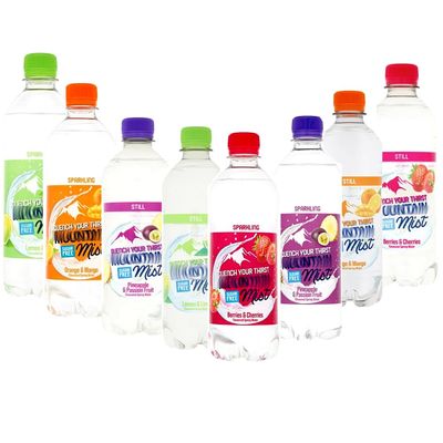 Mounttain Miist Lemon & Lime,Orange & Mango,Berries & Cherries,Pineapple & Passion Fruit Flavoured Spring Water Bottles 500ml - Sugar Free Mixed Flavours Watter Bottle (24 x Water Bottles)