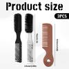 3PCS Professional Barber Kit, Comb, Clipper Cleaning Brush, Beard Comb Set, Suitable for Salon & Home Hair Styling Tools (Black,Silver,Brown) view 2