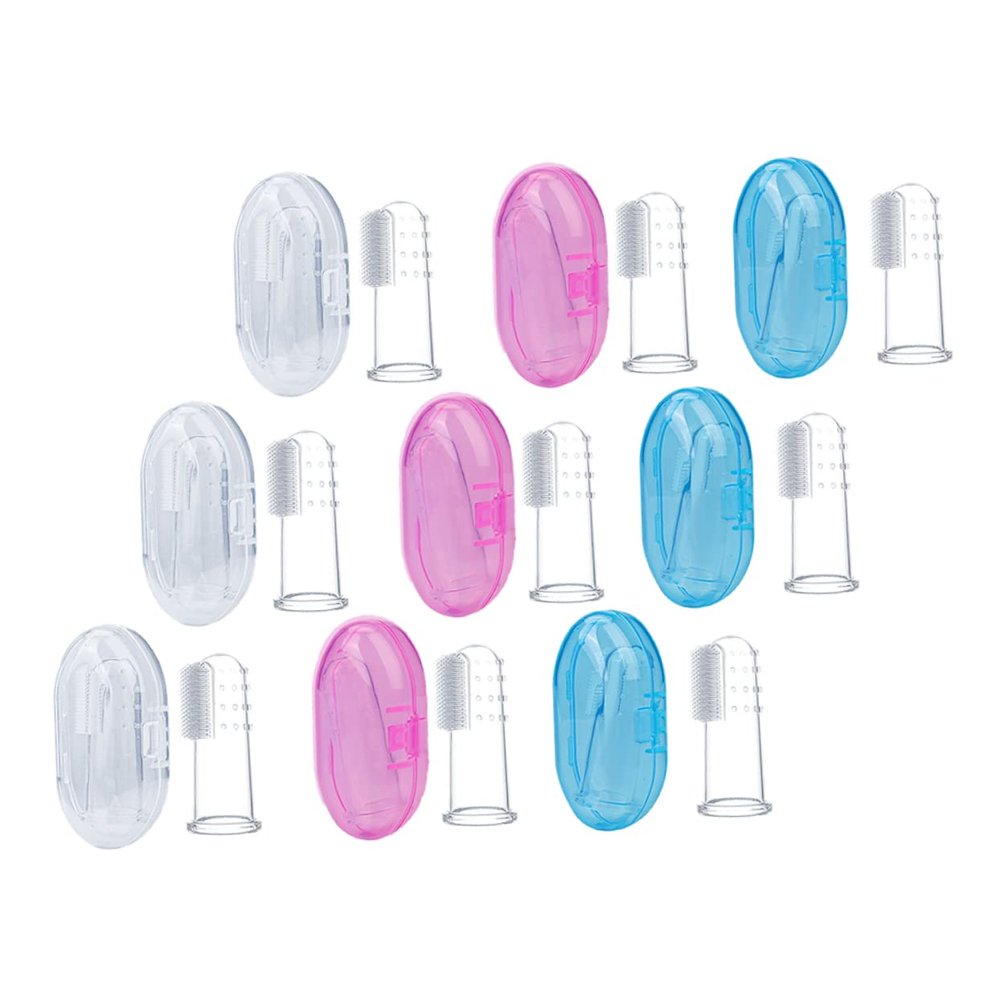 FOMIYES Silicone Baby Finger Toothbrush Set to Reduce Tartar Buildup 9pcs with Storage Boxes Reusable Toddler Oral Massager Soft Silicone Material and Clean Teeth for Babies 0-3 Years