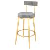 erkebspm Simple Modern Home Golden Leg Dining Chair Barstools with Velvet Pad and Round Shape Footrest, Sitting Height 75cm(Color:Gray) view 1
