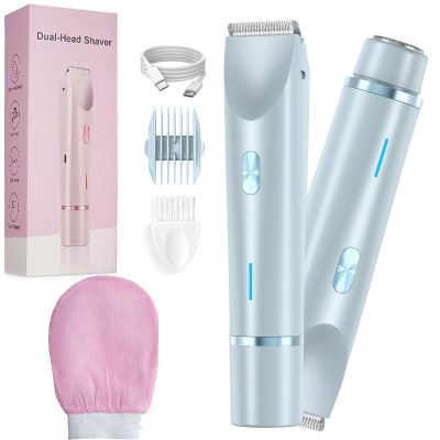 2025 New Glow Aura Womens Shaver, GlowShave 2-in-1 Womens Body Shaver, Bikini and Facial Trimmer for Women, Groin Trimmer for Men, Wet & Dry, IPX7 Waterproof & Easy Cleaning (Blue)
