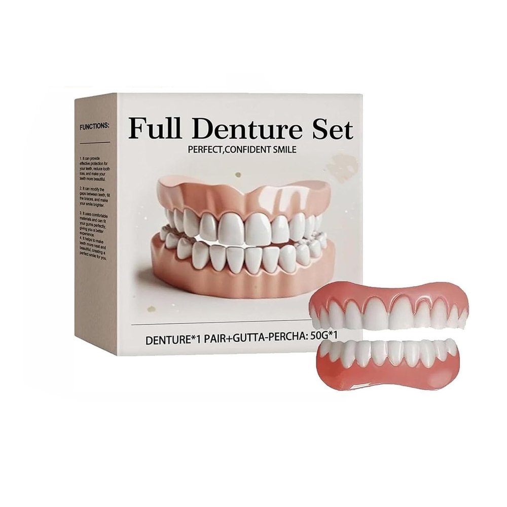 Neslemy Advanced Customized Full Denture Set, Soft Silicone Reline Denture Set, Silicone Dentures Full Mouth for Men and Women, Confident Smile, Soft and Comfortable (1pcs)
