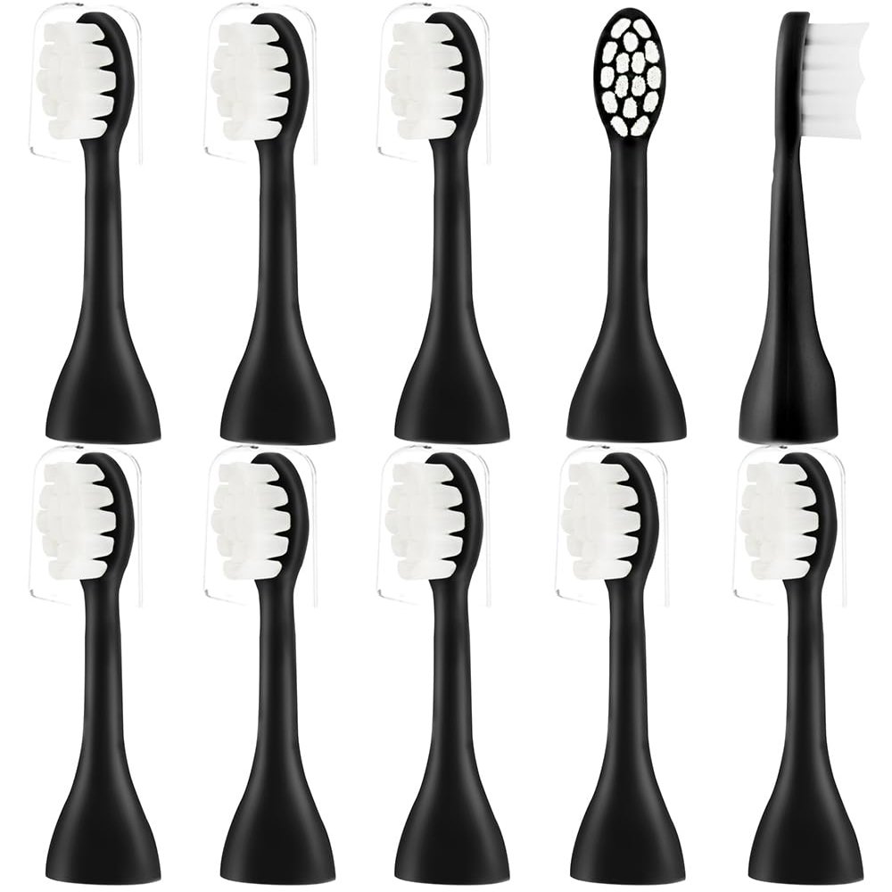 10 Pcs Replacement Brush Heads Compatible with Suri Electric Toothbrush for Suri Replacement Toothbrush Heads, Midnight Black