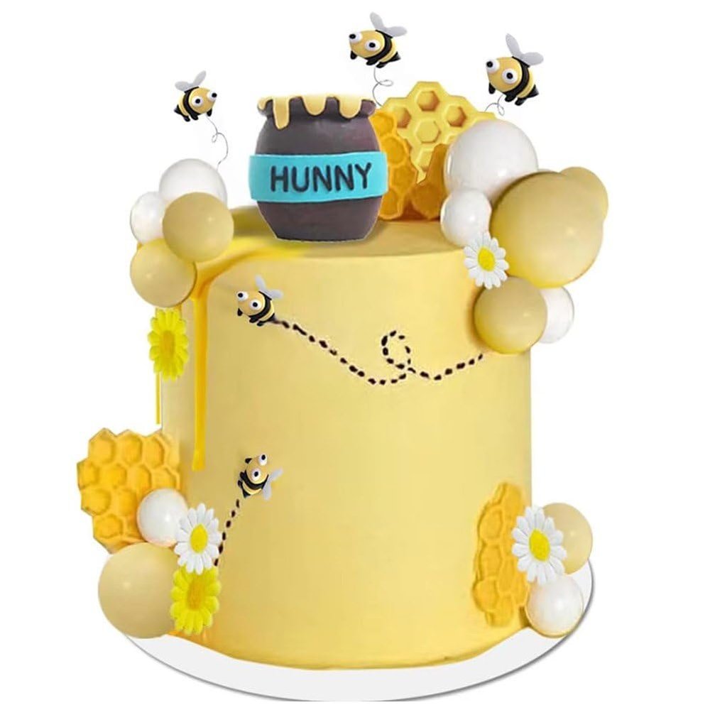 1set Bee Cake Topper Honey Jar Cake Topper Honeycomb Cake Decorations Bumble Bee Cake Toppers for Birthday Bee Theme Baby Shower