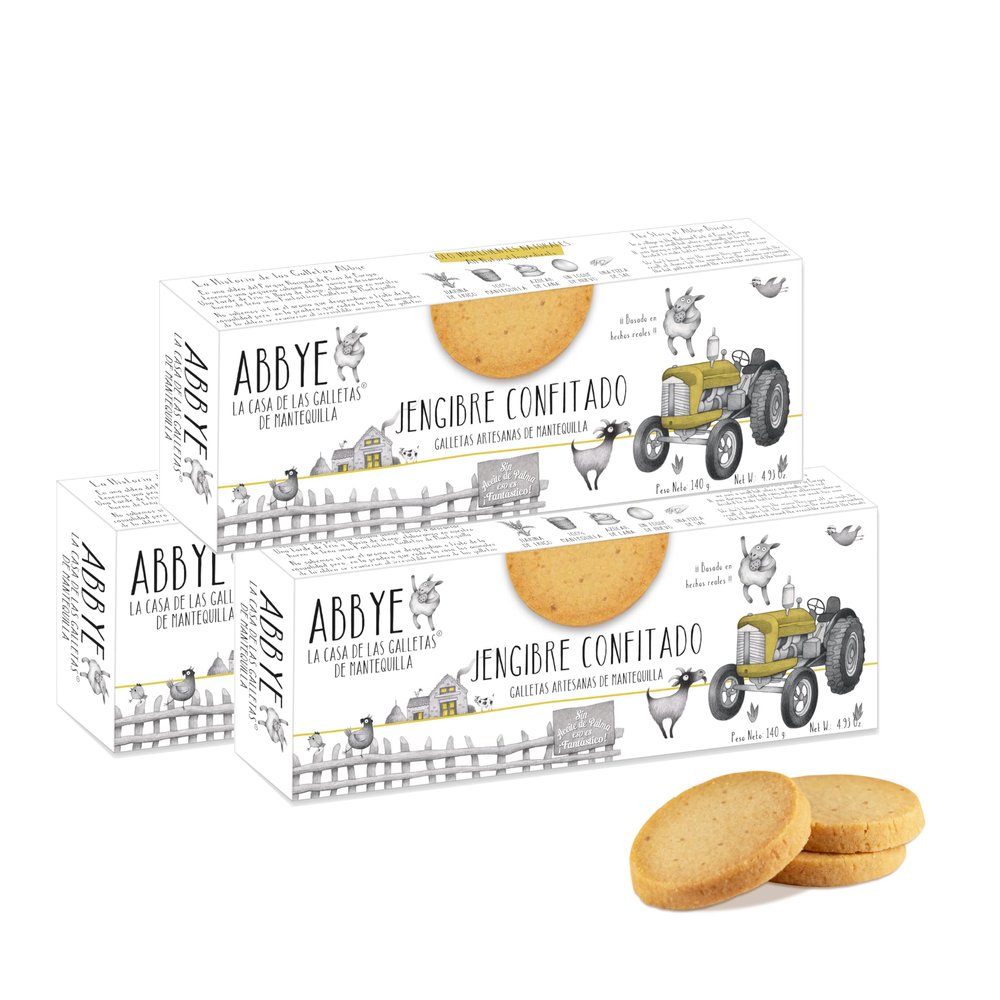 ABBYE | Butter biscuit with candied ginger - Pack 3 x 140g