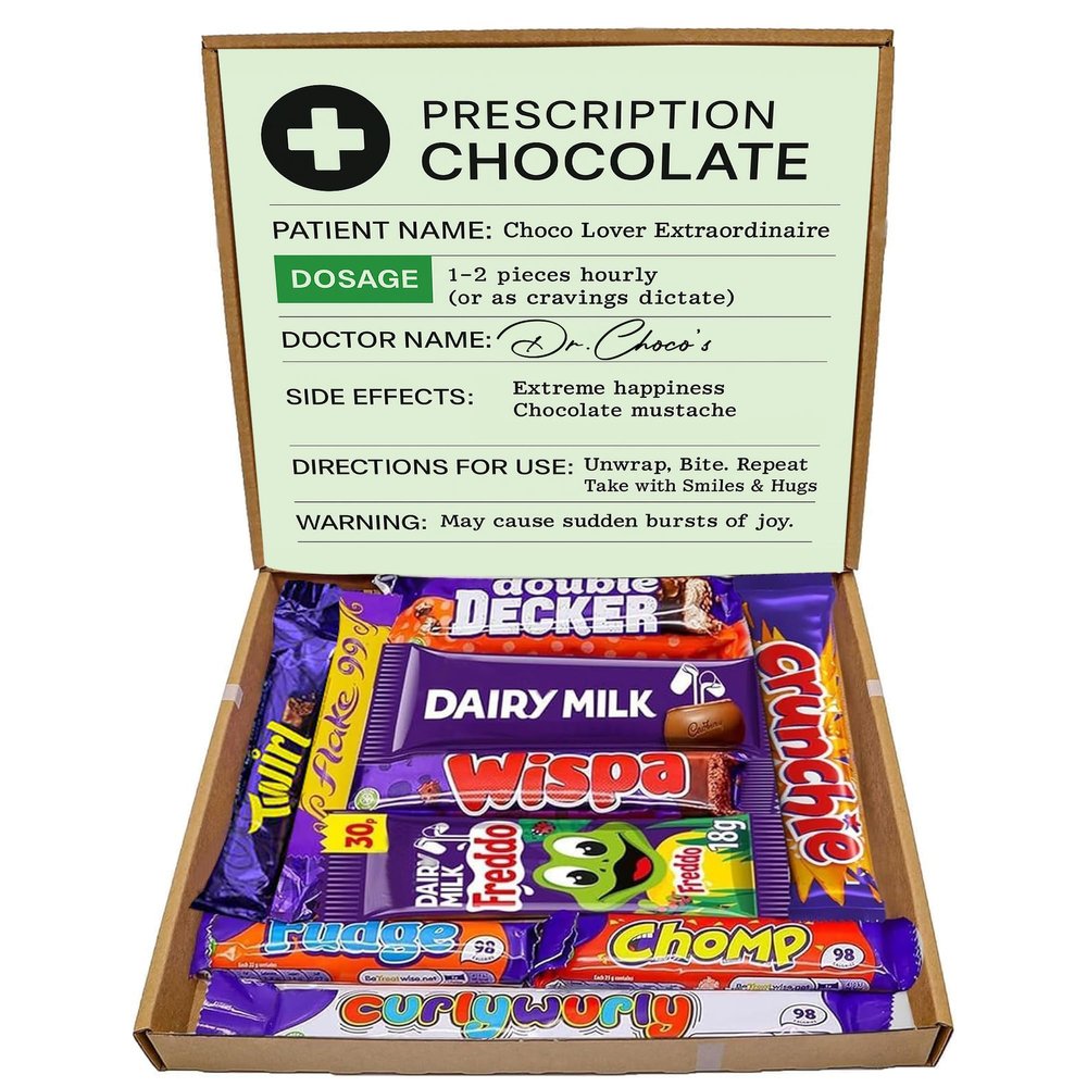 GRO VITS - Prescription Chocolate Gift Box - 10 Mini Chocolate Bars Funny Gifts Chocolate Gift Box Perfect for Get Well Soon Gifts, Presents, Birthdays, Gifting And Treats