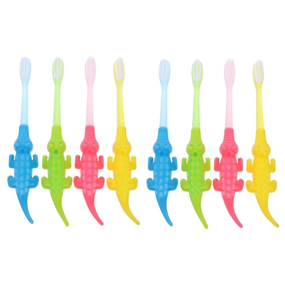 DEARMAMY 2sets Practical Kids Toothbrush Oral Health Care Toddler Toothbrush Set Adorable Crocodile Design 8pcs*2