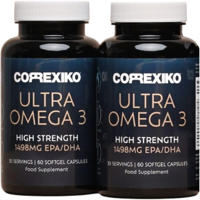 CORREXIKO Ultra Omega 3 Capsules - High Strength 1000mg EPA & 498mg DHA - Aids Skin Hydration to Reduce Fine Lines & Dry, Dehydrated Skin - Supports Joint & Brain Health - 120 Tablets, 2 Month Supply