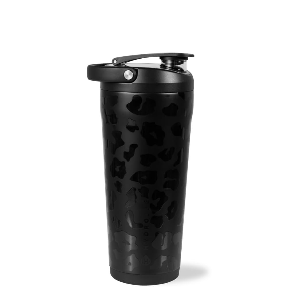 HydroJug 24 oz New Stainless Steel Shaker Insulated, Leakproof, BPA-Free with Silent Mixing Grate No Clumps, No Noise Premium Shaker for Fitness, Sports & Everyday Use, Black Leopard