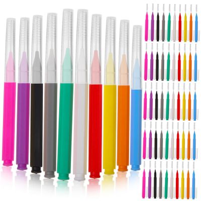 DEARMAMY 100pcs Interdental Brushes Toothpick Portable Easy to Use 304 Stainless Steel Pp Assorted Color for Travel Use and Daily