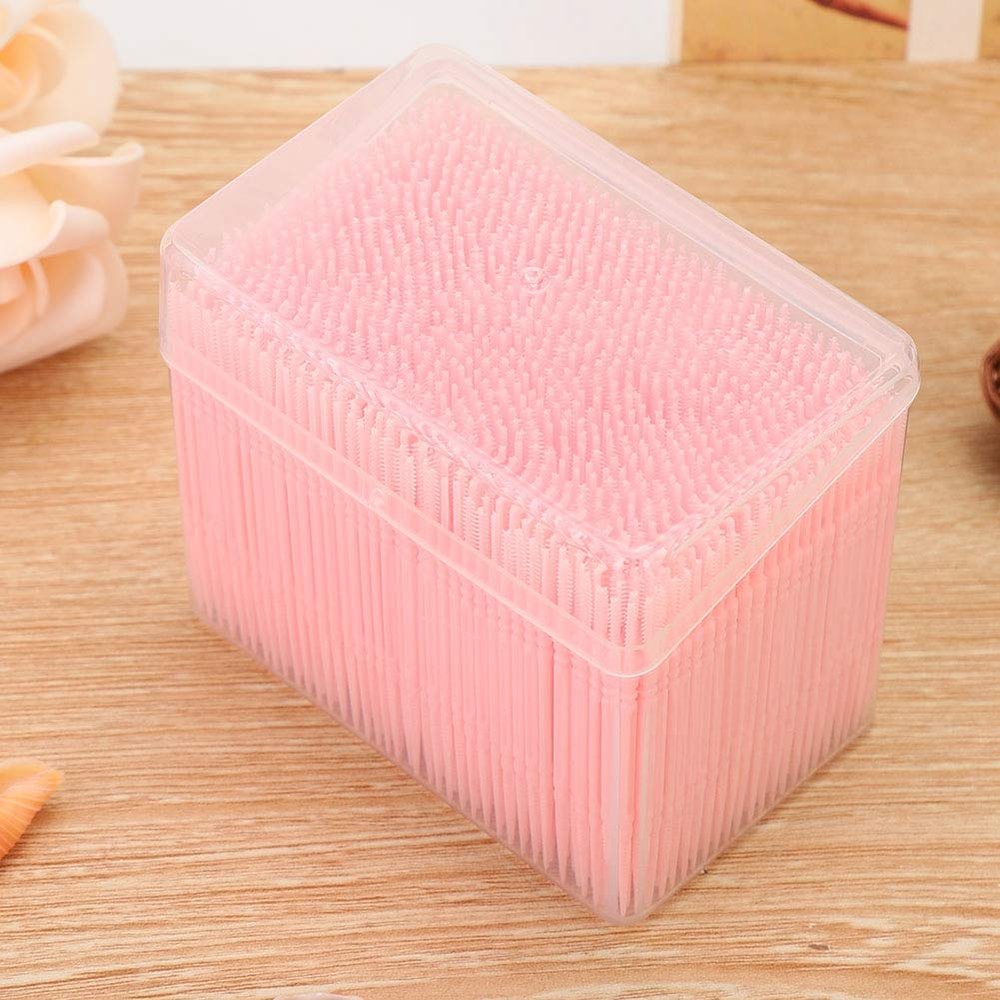 1100pcs Box Dual Head Teeth Cleaning Toothpick Oral Care Floss Pick Yellow for Most People (Pink)