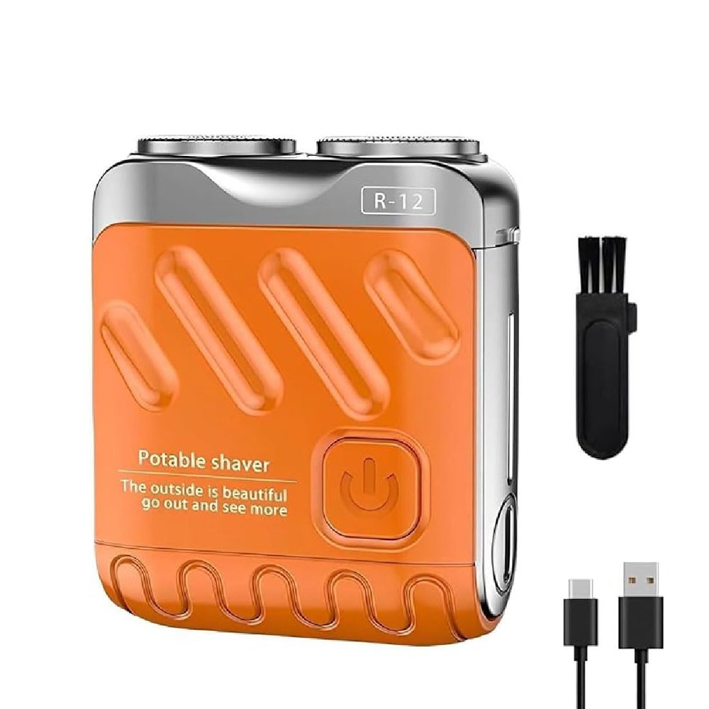 Bccnerty Shaver, Bccnerty Mini Shaver, Portable Rotary Dual Ring Electric Shavers, Waterproof Double Head Razor, Wet & Dry Use, USB Rechargeable Pocket Razor for Home, Travel, Business (Orange)