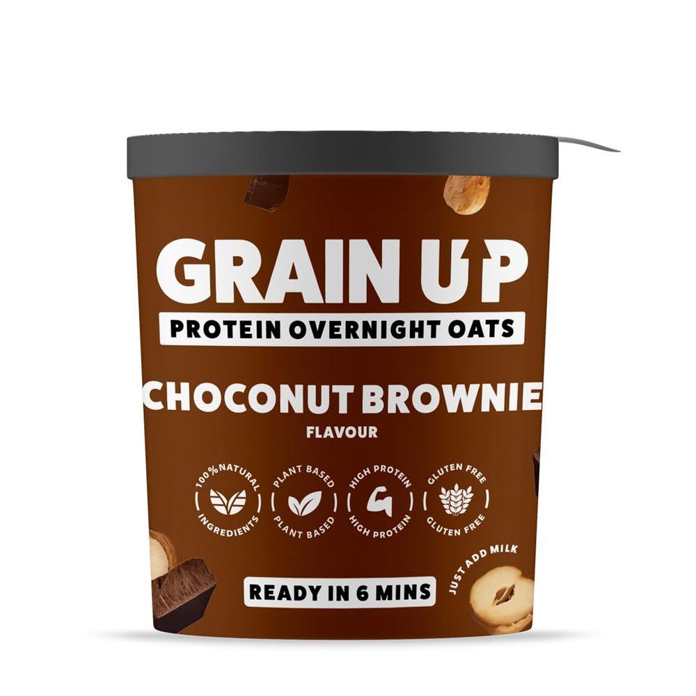Grain UP - Overnight Oats, Luxurious Choconut Brownie, Convenient, Nutrient-Packed 8 x 60g Pots