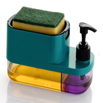 Plastic 3 in 1 Soap Pump Dispenser Dish Soap Liquid Dispenser Sponge Holder Dish Soap Pump Dispenser for Kitchen Sink Countertop Kitchen Bathroom (Multi-Color)