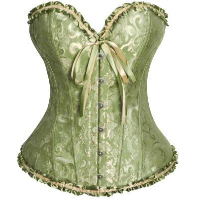 Ewleguzka Women's Plus Size Gothic Lingerie Satin Lace up Boned Overbust Corsets Shapewear Outfit