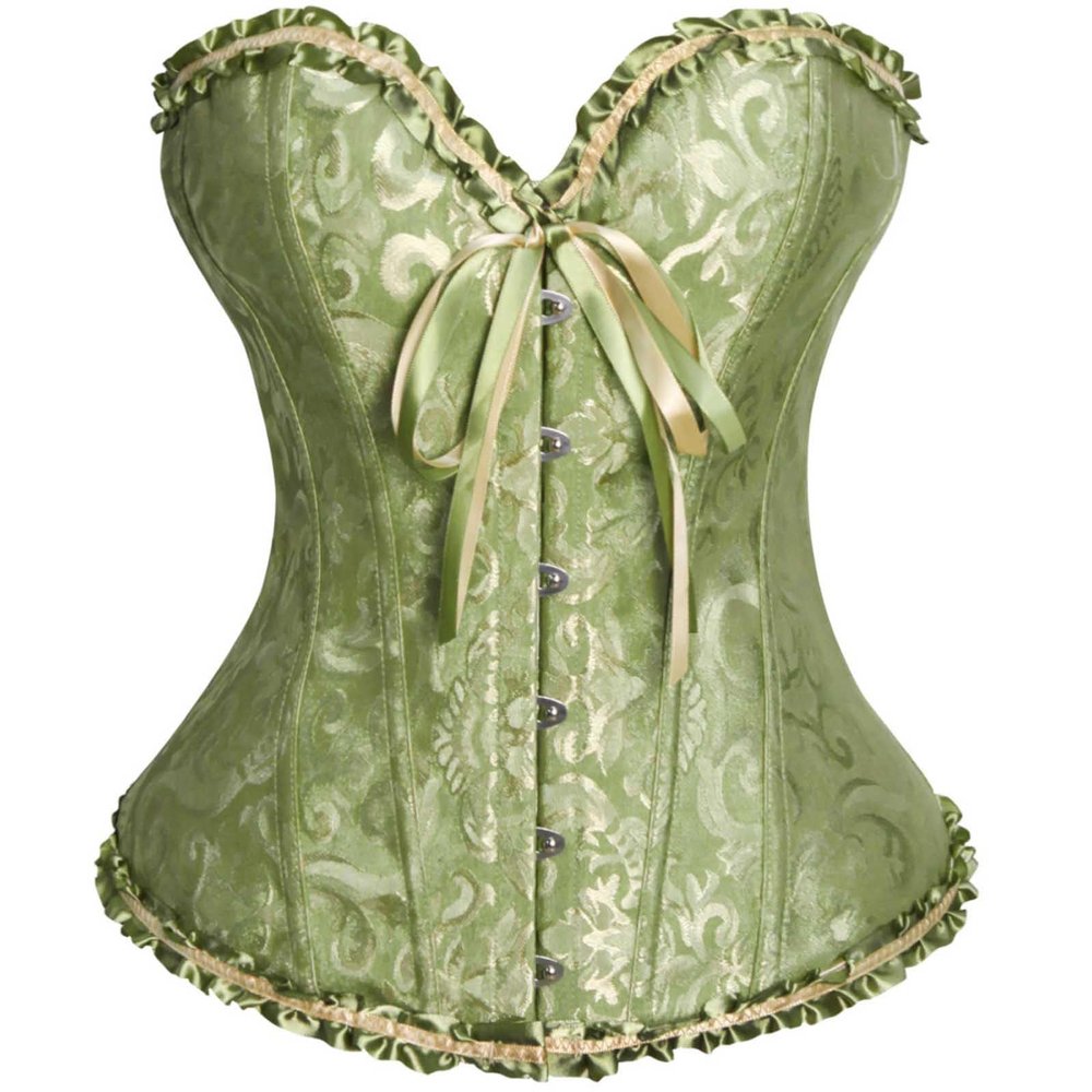 Ewleguzka Women's Plus Size Gothic Lingerie Satin Lace up Boned Overbust Corsets Shapewear Outfit