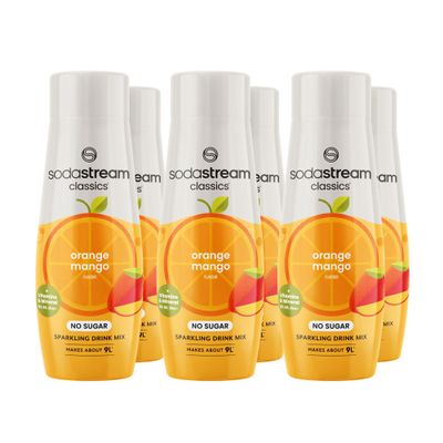 SodaStream Zeros Drink Mix, Classic Fruits Range, Sugar Free Soda Syrup for Sparkling Flavoured Water, Multipack of 6 x 440ml Bottles creates 54L of Drink, Orange and Mango Flavour with added vitamins