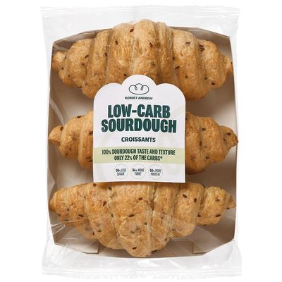 ROBERT ANDREW Low Carb Sourdough Croissants 8.2g Carbs, 15.1g Protein, Low Sugar Keto Diet, High Protein Low Calorie Ketogenic Snack, Diabetic Food | 3x90g