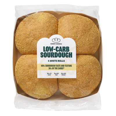 ROBERT ANDREW Low Carb Sourdough White Rolls 11.5g Carbs, 16.5g Protein, High Protein Low Calorie Rolls, Low Sugar Ketogenic Diet, Diabetic Food, 169 Calories | 4x60g