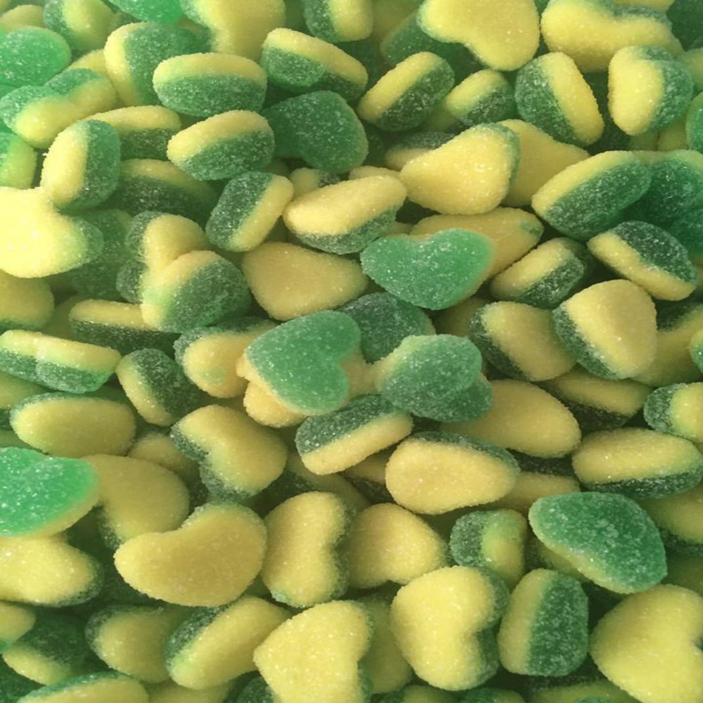 Apple & Custard Heart Shaped Sweets | Small Green Yellow Treats | Halal (2kg)