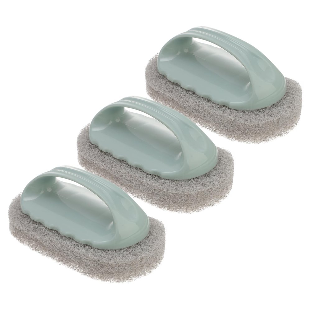 ERINGOGO 3pcs Kitchen Cleaning Brush with Handle for Tiles and Bathtub, Sturdy Household Scrubber Sponge Set for Toilet and Cooktop Cleaning, Purple-blue