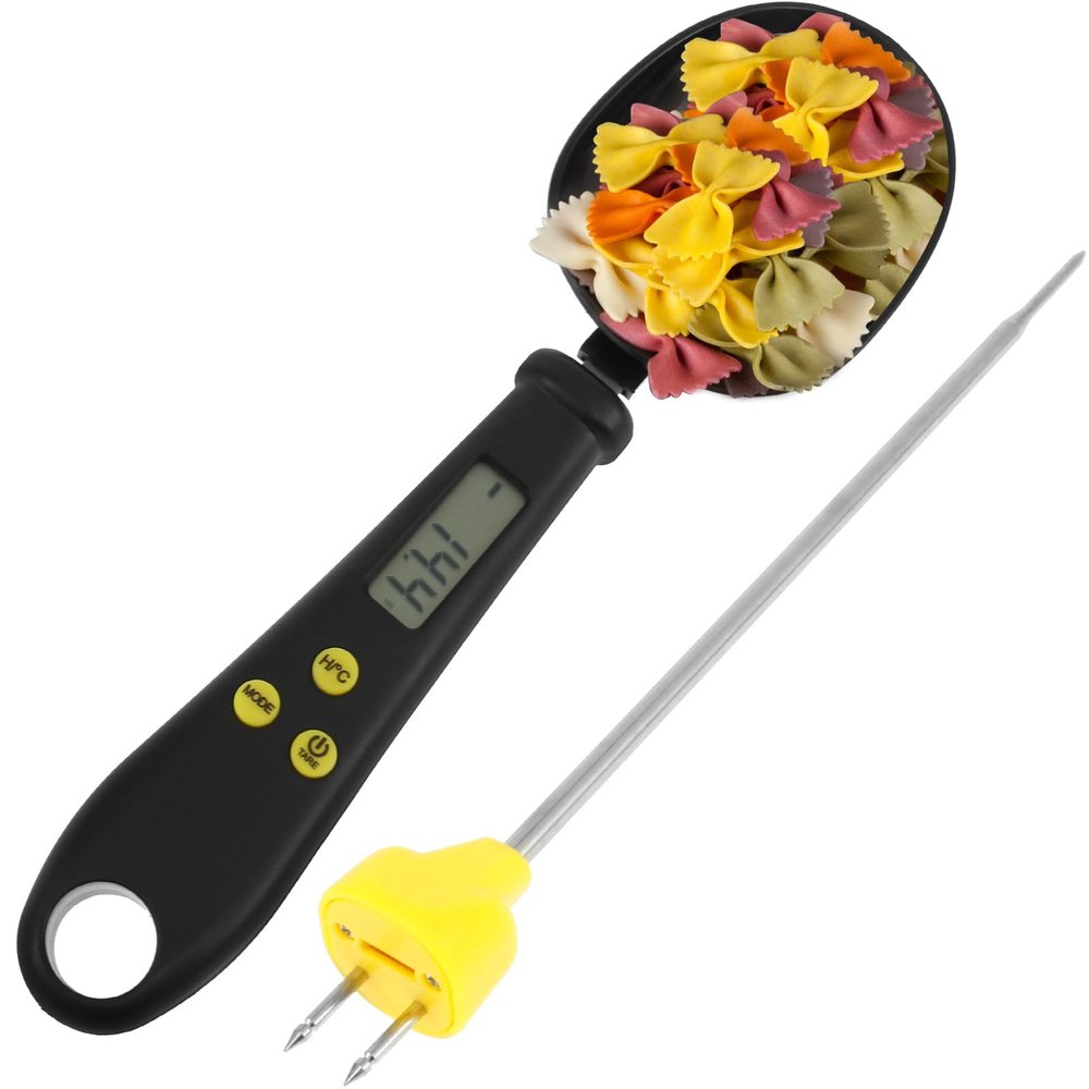 Digital Measuring Spoon with Temperature Probe 500g/ 0.1g High Precision Food Measuring Scoop Scale with LCD Screen Portable Weighing Spoon Scale for Kitchen Gadgets Daily Meals and Pet/Dog/Cat(black)