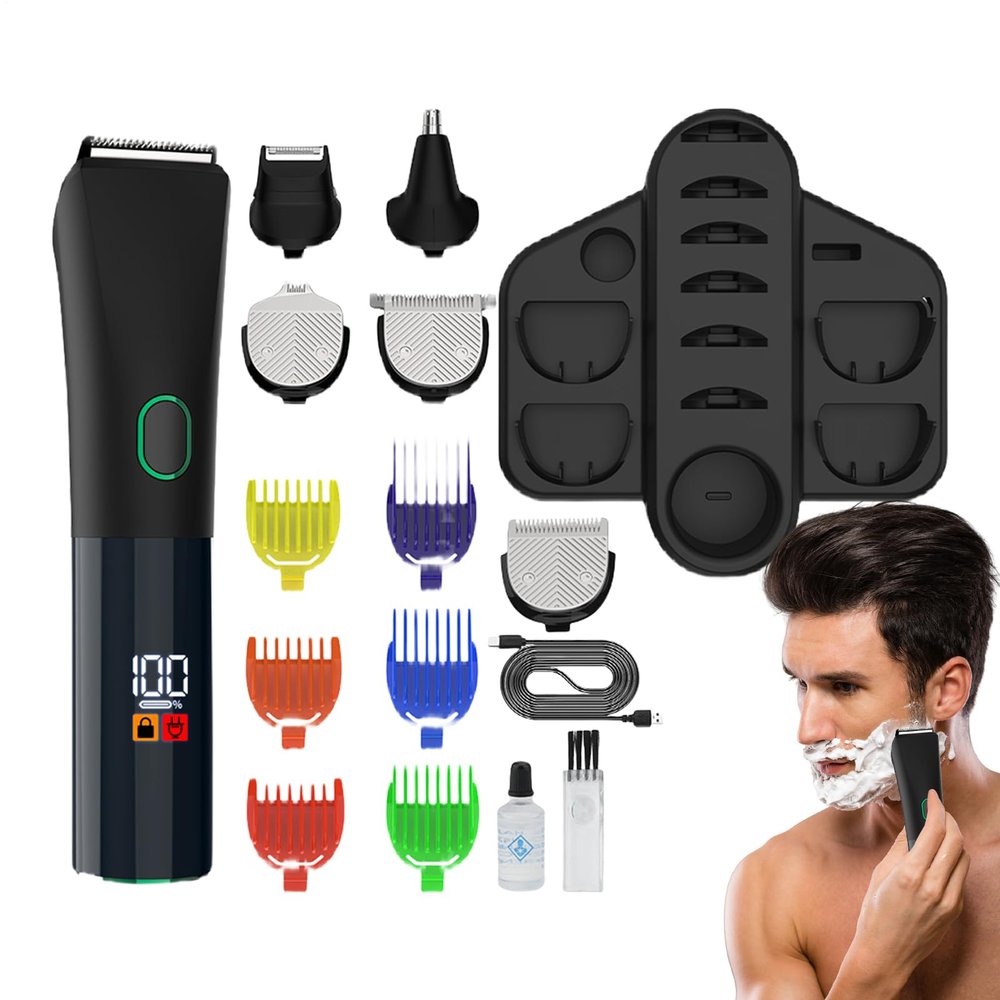 Beard Trimmer, Electric Beard Trimmer and Shaver, Waterproof Rechargeable Machine + Care Kit for Ears, Face, Body and Mustache