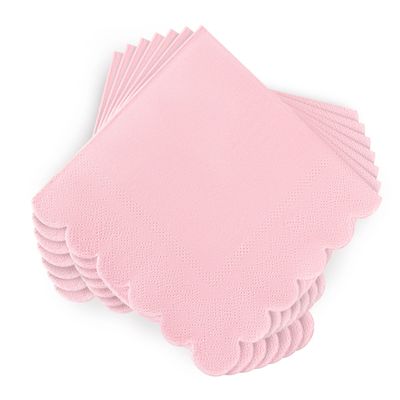 100Pcs Light Pink Paper Napkins Disposable for Baby Shower Birthday Wedding Party Anniversary-5"5" Cocktail Scalloped Serviettes Napkins for Beverage Dessert