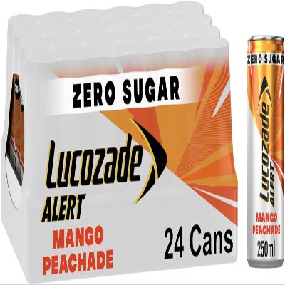 Lucozade Alert Energy Drink Zero Sugar Mango Peachade 250ml (Pack of 24)