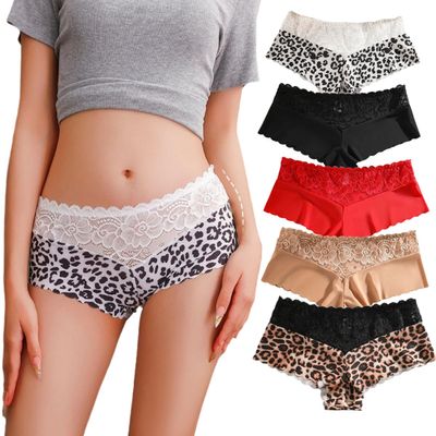 SISAY Seamless Lace Knickers for Women Sexy Thongs No Vpl Show Underwear Sexy Bikini Breathable Leopard Panties Ladies Comfortable Briefs Multipack
