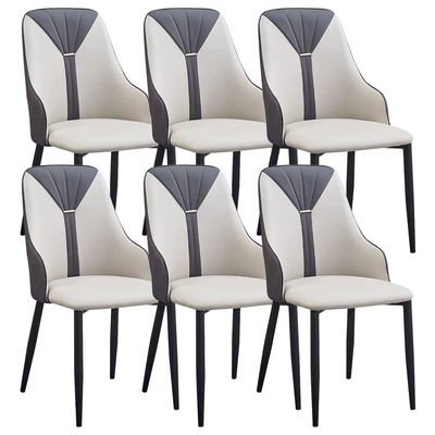 ZERAPH Dining Chairs Set of 6 Water Proof PU Leather Side Chair with Metal Legs for Home Commercial Restaurants (Color : Gray White+Dark Gray)