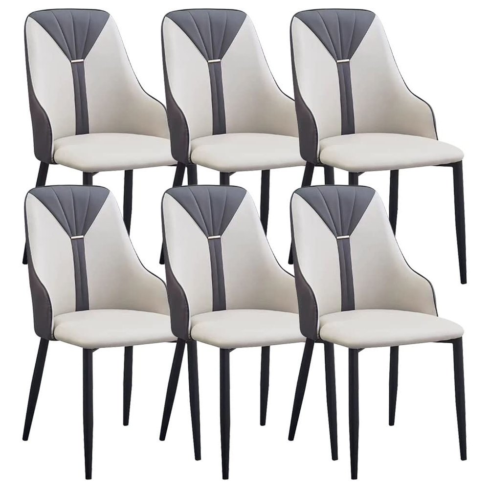 ZERAPH Dining Chairs Set of 6 Water Proof PU Leather Side Chair with Metal Legs for Home Commercial Restaurants (Color : Gray White+Dark Gray)