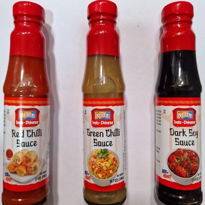 Ashoka Indo-Chinese Sauce Combo Pack Green Chilli (190g), Red Chilli (200g), Dark Soya Sauce (210g) Authentic Flavours Perfect for Cooking, Dipping & Marinating
